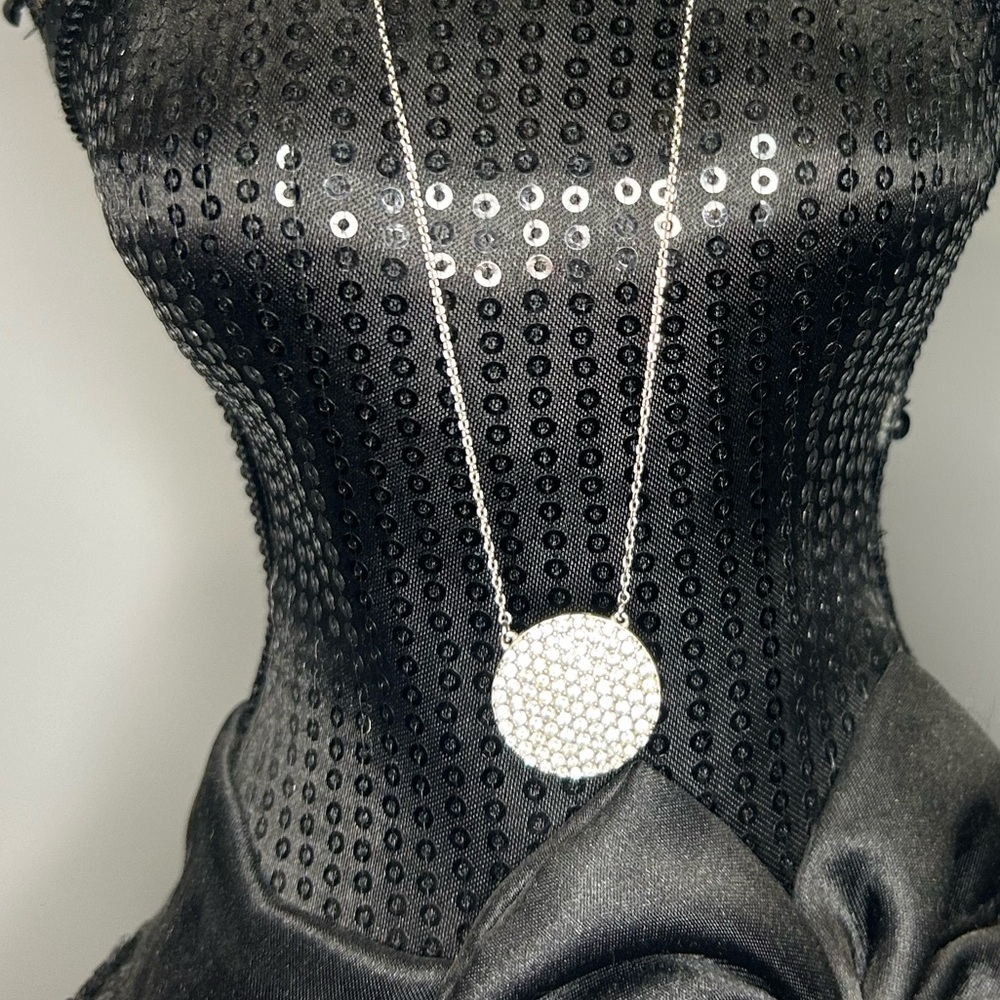 Touchstone Crystal by Swarovski Silver Tone Pave Crystal Disc Necklace